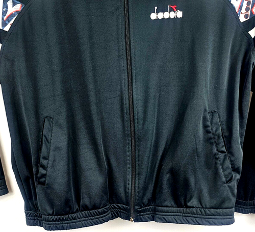 Diadora Mens Foot Ball Coll. Training Jacket SizeXL L/S Full Zip Black/Red/White - Picture 4 of 14