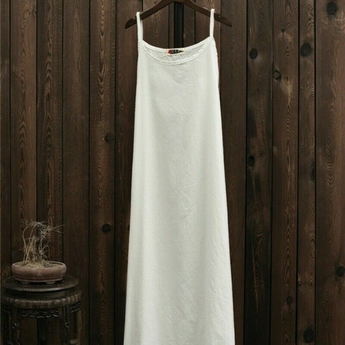Lady Linen Cotton Full Slip Dress Strappy Petticoat Chemise Nightie Solid Casual - Picture 13 of 16