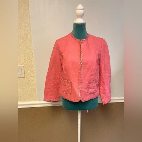Sigrid Olsen Linen Blazer – Pink Lightweight Jacket | Size 4 | Summer Layering - Picture 6 of 13