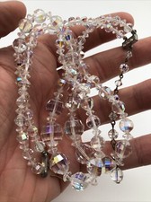 Vintage Crystal Glass AB Faceted Double Strand Beaded Necklace