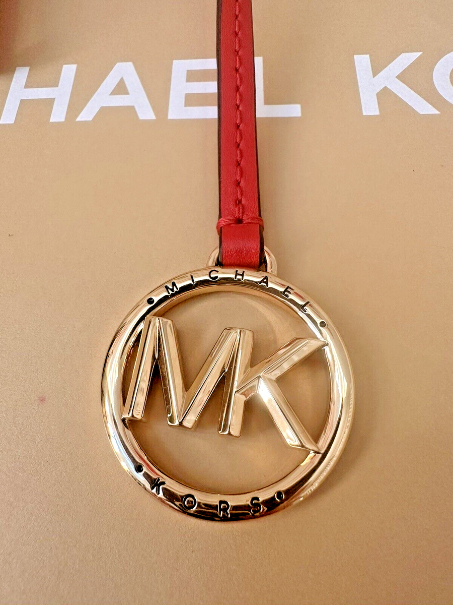 NEW Michael Kors 3D MK Logo Gold Charm Flame Red Leather NEW Michael Kors 3D MK Logo Gold Charm Flame Red Leather
