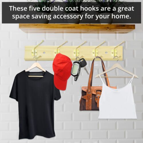 5 Hooks Wooden Coat Clothes Door Holder Rack Key Hooks Wall Mounted Hanger 2pcs - Picture 8 of 12