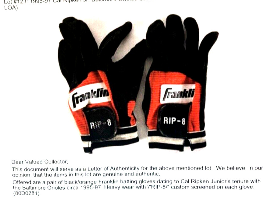 1995-97 Cal Ripken Jr. Baltimore Orioles Game Worn Batting Gloves During Streak
