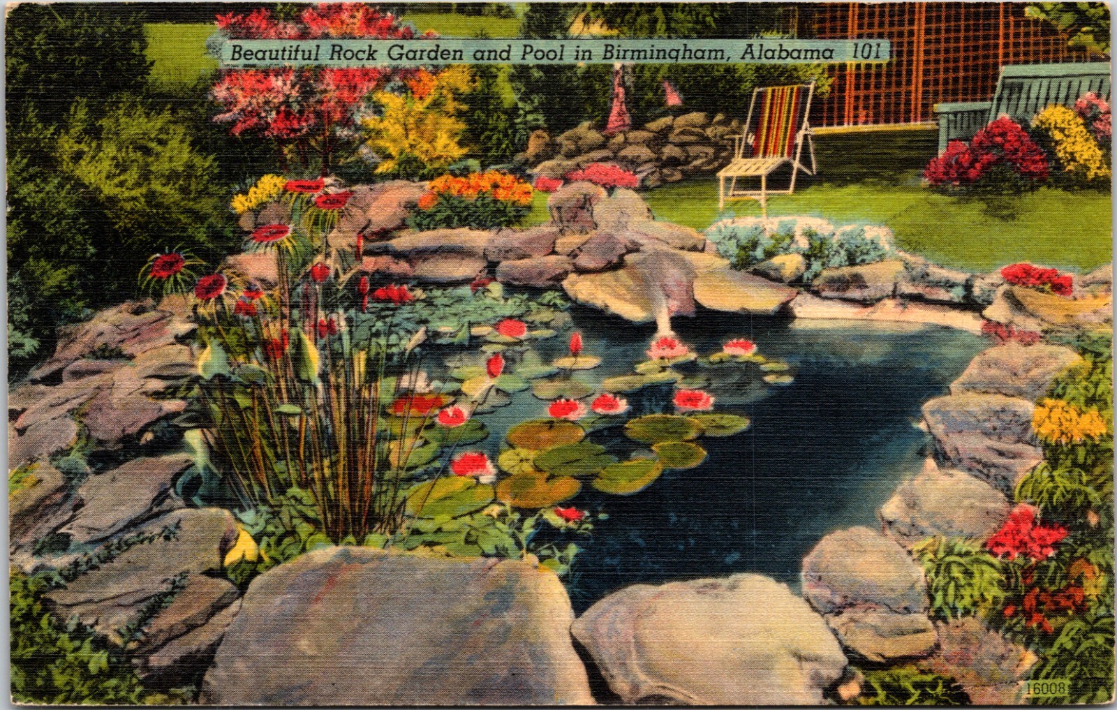 Rock Garden & Pool in Birmingham Alabama 1943 Linen Postcard C24