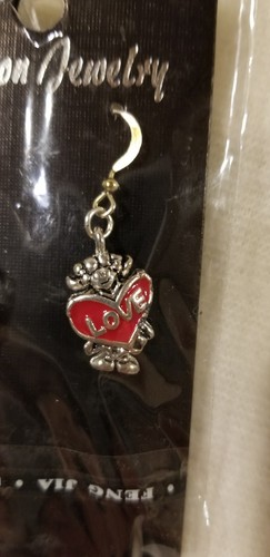 Silver Red Heart Dangle Earrings New Jewelry Costume Pierced Fashion Valentine - Picture 2 of 4