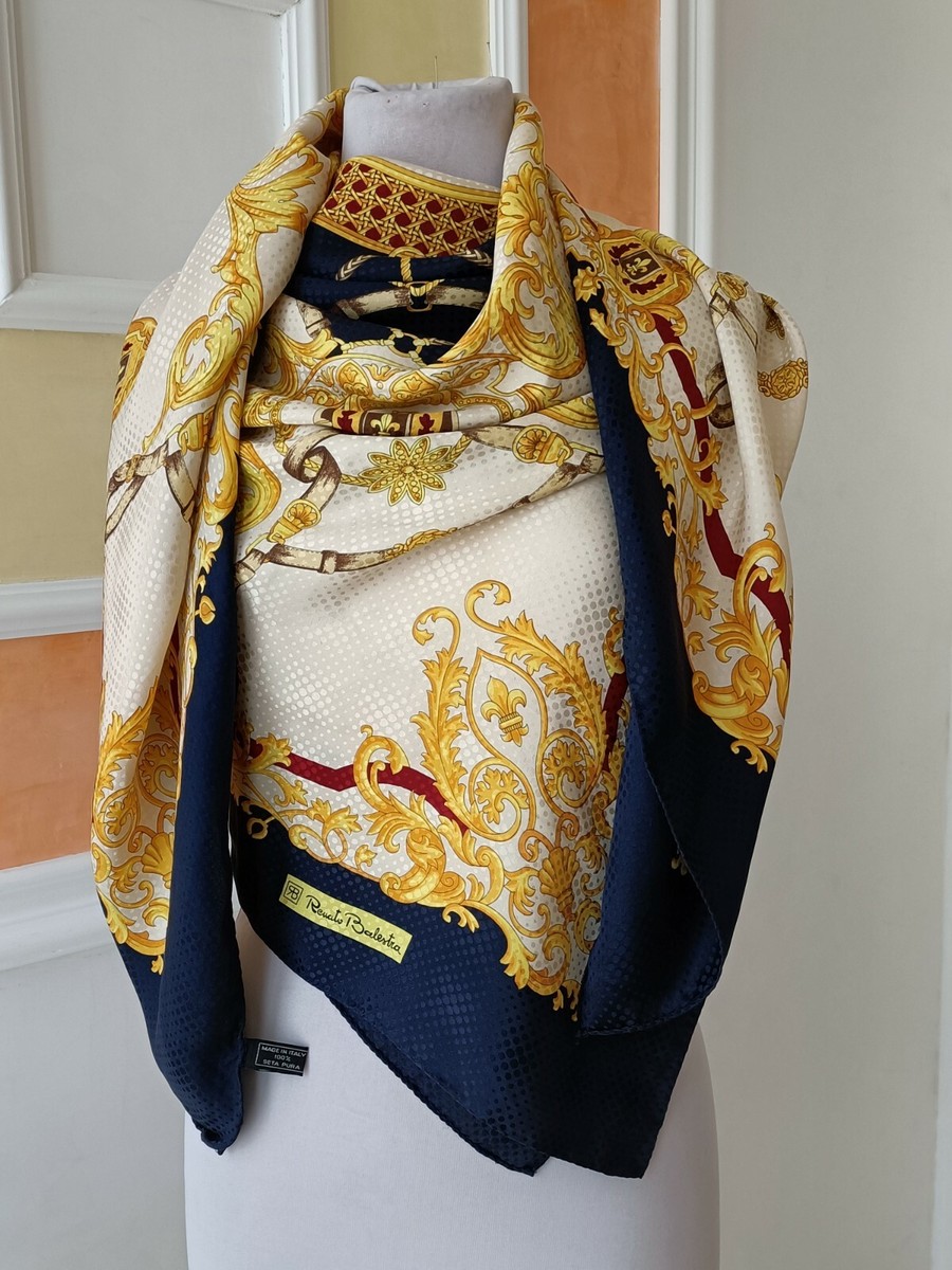 Foulard Renato Balestra En Soie Vert Bouteille - Vintage En Très Bon état