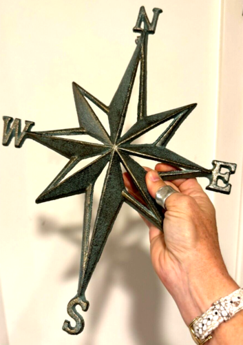 Brújula Estrella Náutica Decoración de Pared Jardín Verdigris Verde Playa Decoración Hierro Fundido - Imagen 5 de 18