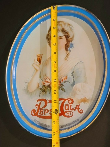 Vintage 1970s Drink Pepsi Cola Oval 11-1/2" X 14-1/2" Metal Tin Advertisin - Picture 6 of 10