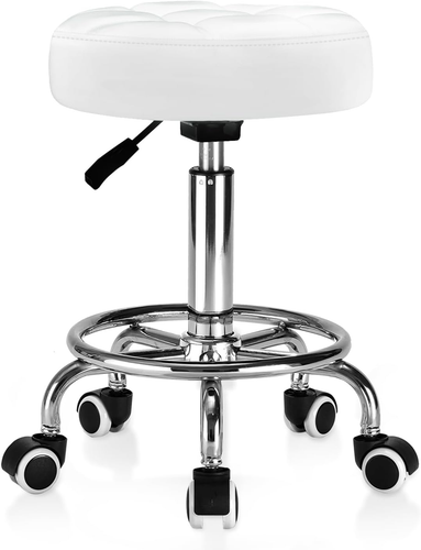 Rolling Stool PU Leather round - Ultra Soft Padded Seat Cushion Stool with Wheel - Picture 9 of 12