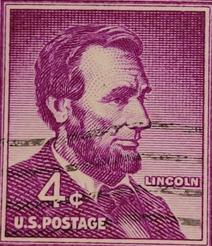 Franqueo de Estados Unidos ~ Abraham Lincoln ~ 4¢ sello púrpura ~ usado/publicado ~ c.1954 - Z12 - Imagen 4 de 6
