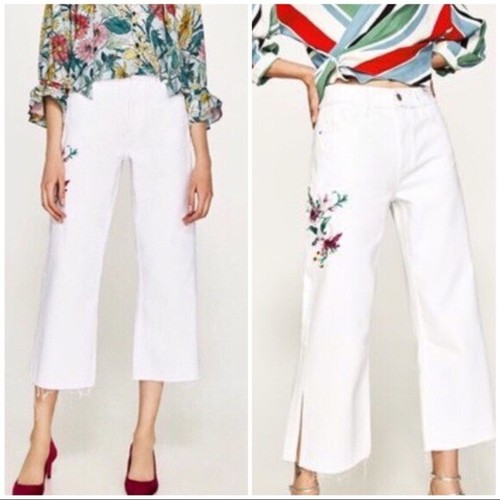 NWT Zara Embroidered White Wide Leg 