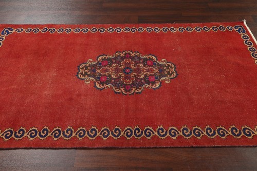 Alfombra oriental vintage geométrica Kirman anudada a mano 4x7 ft - Imagen 9 de 12