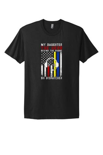 USA My daughter Dispatcher 911 American Flag T shirt Patriotic Softstyle Tee - Bild 2 von 2