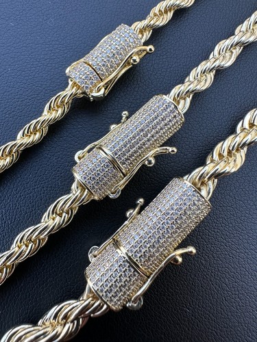 Iced MOISSANITE Clasp 14k Gold Over Stainless Steel Rope Chain Necklace Bracelet - Picture 9 of 24