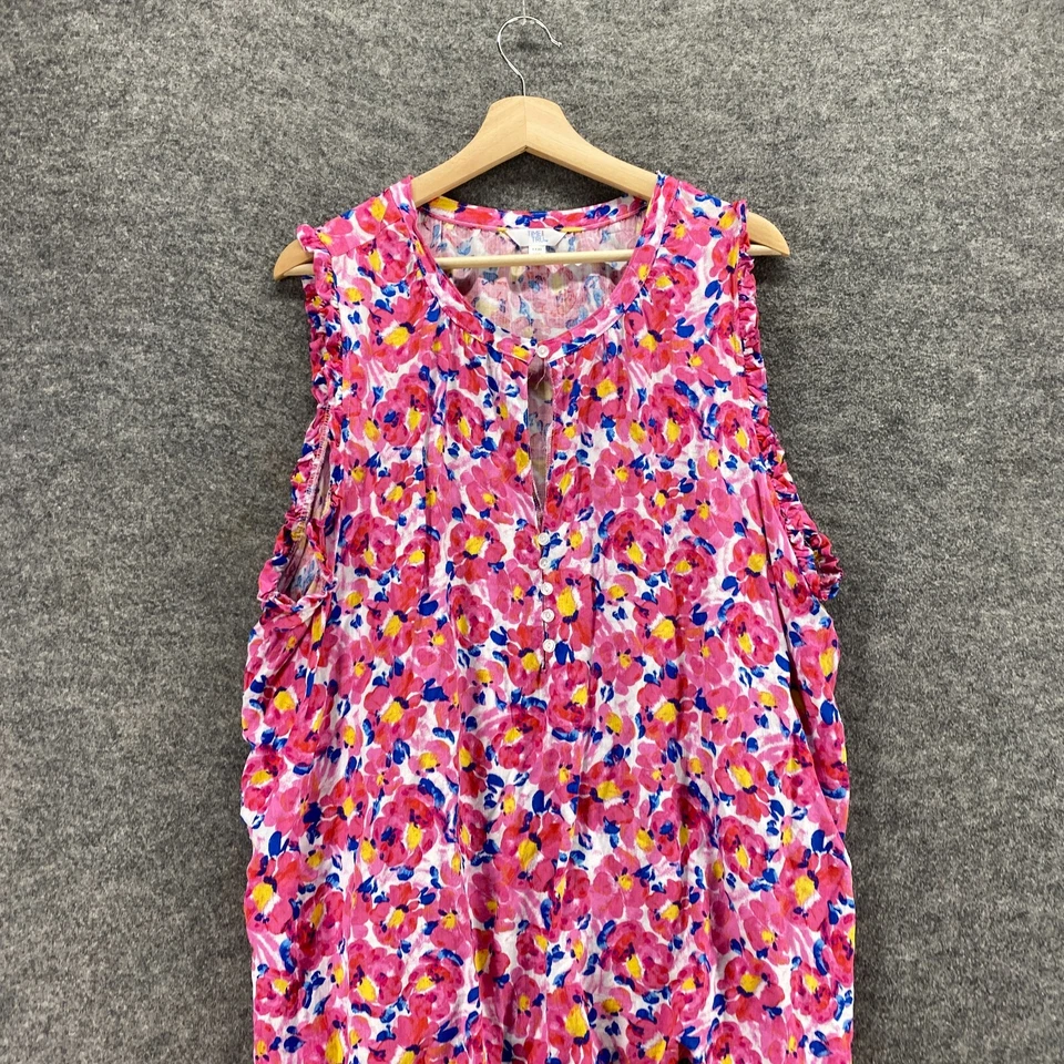 Blusa Time And Tru Mujer 3XL Rosa Floral Sin Mangas Correa Ancha Botón Rayón Foto 3 de 4