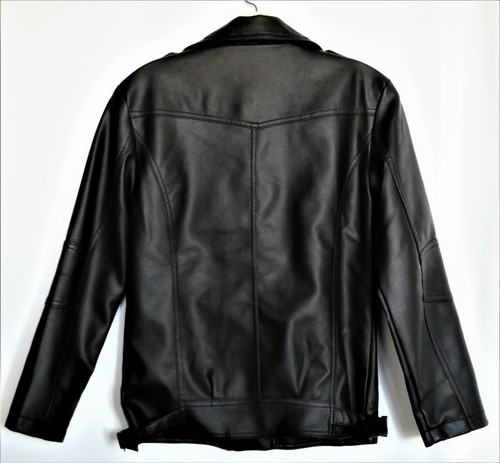 LJYH Soft Black Faux Leather Jacket Moto Teen 13-14 Years Fully Lined Washable - Picture 2 of 12