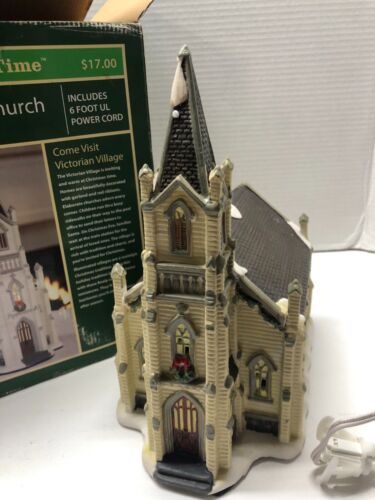 Holiday Time Victorian Church Light Up Village House In Box - Picture 3 of 7