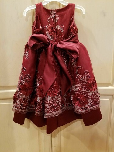 SHANIL Young girls size 8 Holiday/Party dress Burgandy silver Sequin appliques - Picture 2 of 5