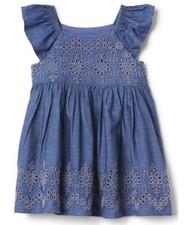 NWT Baby Gap Girls Eyelet Chambray Flutter Dress 3-6 Months Summer 44.95