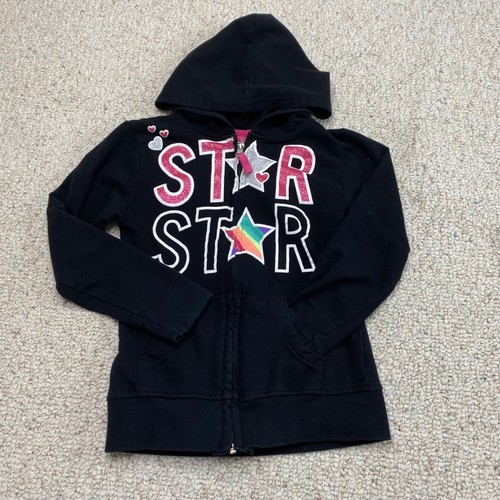 Star Ride Girls Sweatshirt sz S Black Star Rainbow Glitter Full Zip Hood Casual - Picture 9 of 12