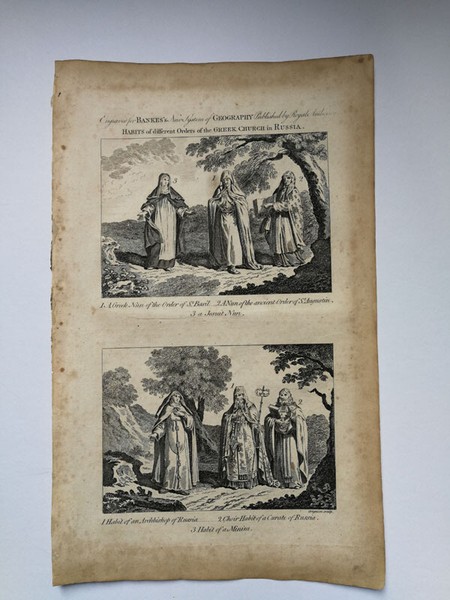 Grabado antiguo siglo XVIII Orders Greek Church Russia 1788 Bankes