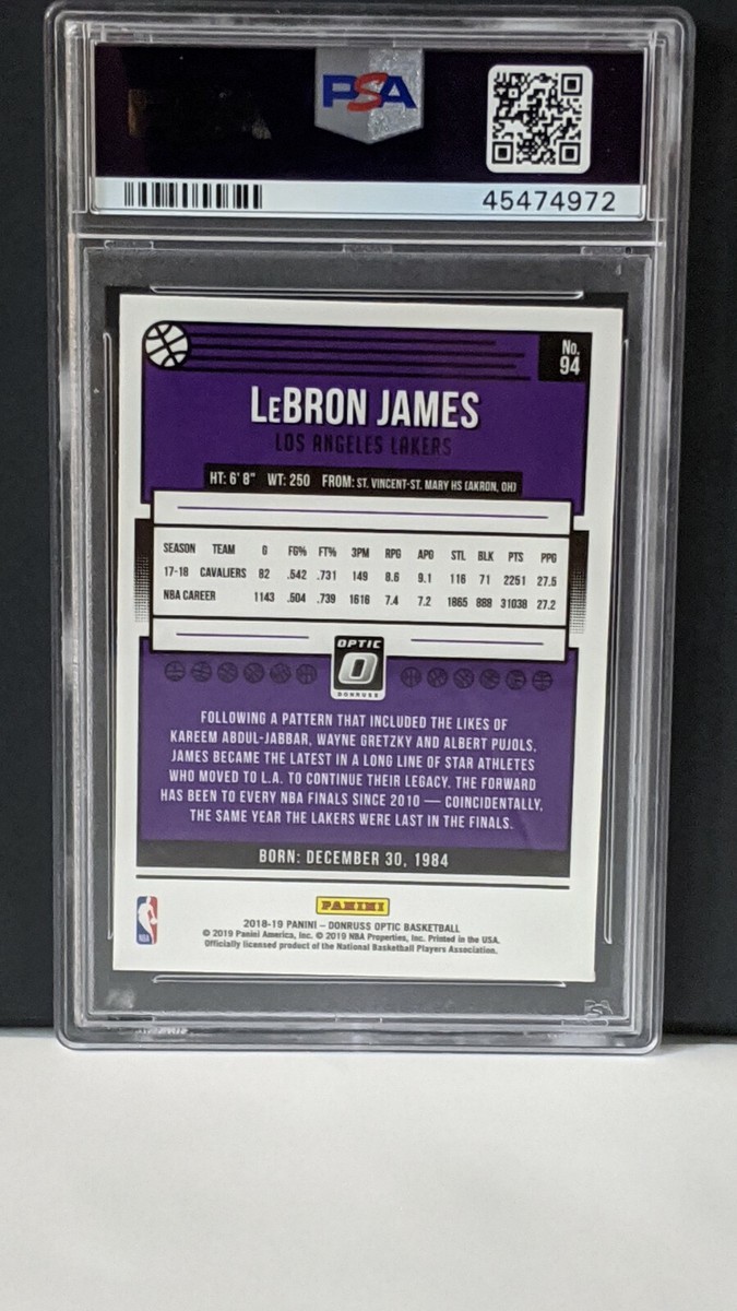 Lebron James 2018 Optics #94 Blue Velocity PSA 9 First Card In 