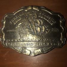 Livingston Wells Co Belt Buckle Foreign and Domestic Gold Dealers 3.75in Vintage