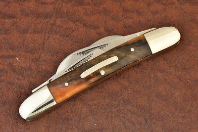 BULLDOG BRAND SOLINGEN GERMANY ORANGE SWIRL CELLULOID CONGRESS KNIFE 2004 (16914