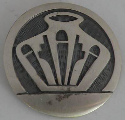 Fascinating Vintage Native American Navajo Large Round Sterling Silver Overlay Pin Fascinating Vintage Native American Navajo Large Round Sterling Silver Overlay Pin