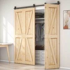 3FT-12FT Top Mount Bifolding Sliding Barn Door Hardware Kit for 2/4 Wooden Doors