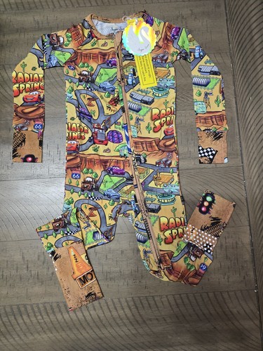 NWT Sugar Swan Bamboo RADIATOR SPRINGS New Print CARS Lightning McQueen 2T Zippy
