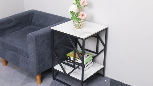 FATIVO Large Marble Side End Table Coffee Table Bedside Black Coated Frame Legs - Video 1 of 1