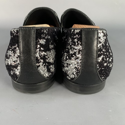 JIMMY CHOO Talla 11 Terciopelo Purpurina Devore Sloan Negro Plata Deslizarse - Imagen 3 de 10