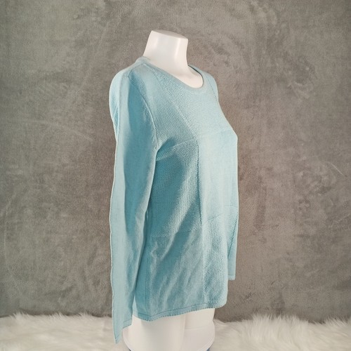 NWT KAREN SCOTT Patchwork Textured Sweater MEDIUM(8-10) Cotton Aqua Pullover - Picture 5 of 11