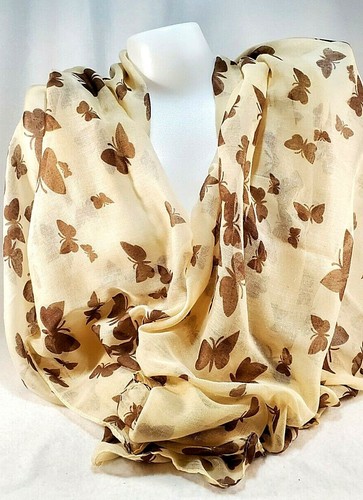 Set of 2 Butterfly Print Scarf Peach/White and Brown/Tan Lightweight IMPERFECT - Picture 4 of 8