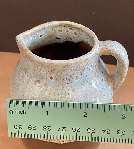 VTG Small Stoneware Brown Blue Speckled Crock Creamer Pitcher 4” Made In Japan - Picture 9 of 9
