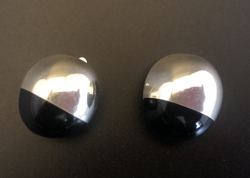 Schwarzer Onyx & 925 STERLINGSILBER Knopf Ohrringe Clip On mit Polsterung Designer - Bild 8 von 14