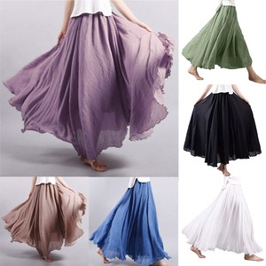 New-Women-Retro-Chiffon-Pleated-Double-Layer-Skirt-Long-Elastic-Waist-Maxi-Dress