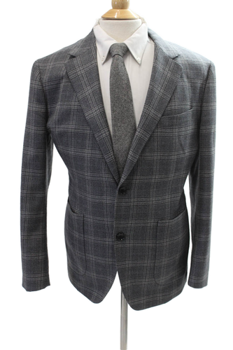 Bonobos Mens Plaid Slim Fit Two Button Blazer Jacket Gray Wool Size 42 Short