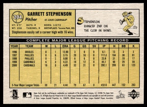 2001 Upper Deck Vintage Garrett Stephenson St. Louis Cardinals #204 - Picture 2 of 2