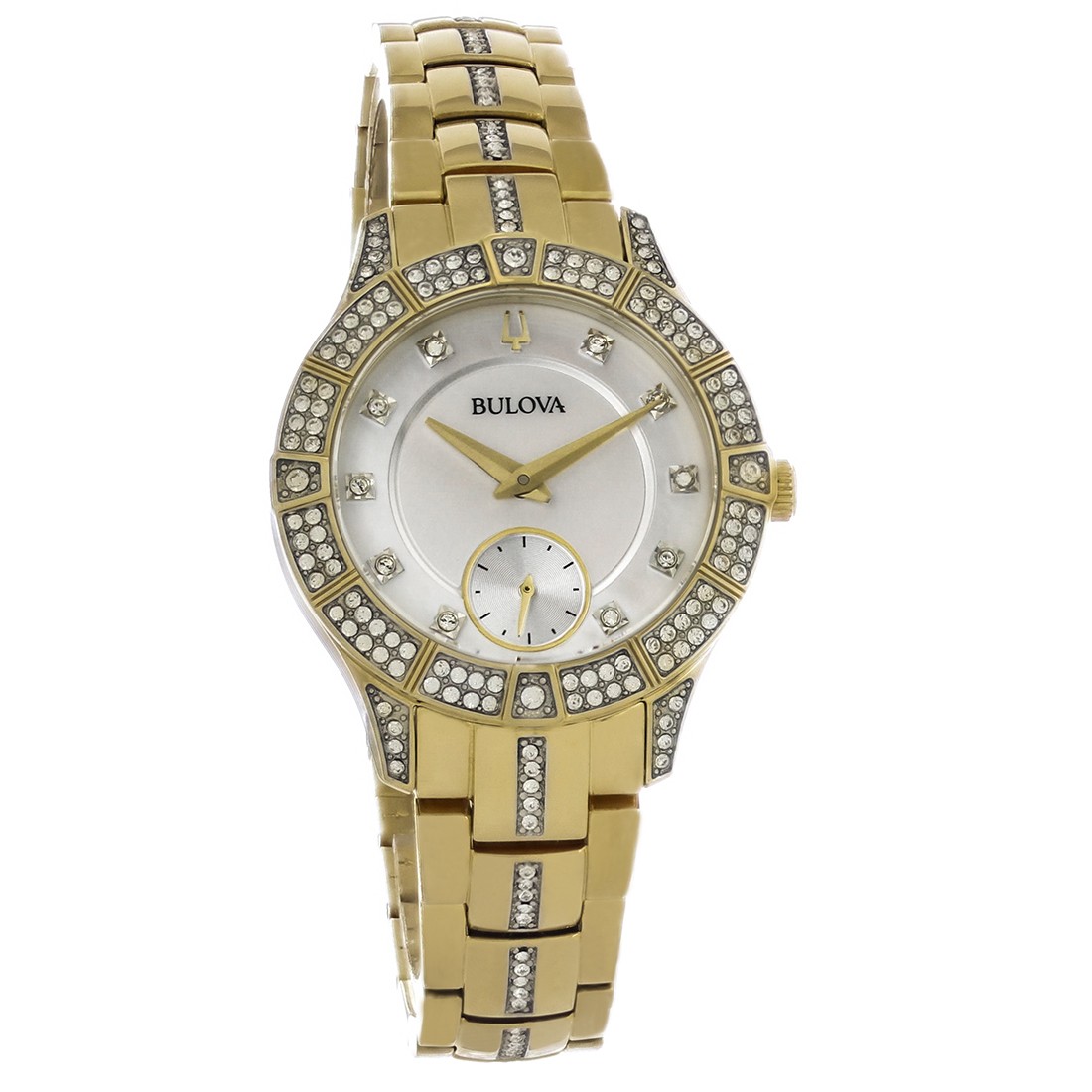 Женские кварцевые часы Bulova с перламутровым PVD-кристаллом золотого оттенка 98L283