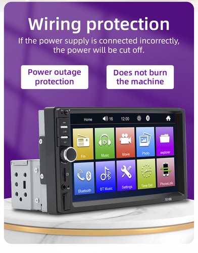 7" Double 2DIN Touch Screen Car Stereo FM MP5 Player Bluetooth Radio USB AUX - Picture 6 of 15