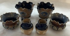 Doulton Lambeth Stoneware, c1890, 4 sm Jardiniers and 2 mini Creamers