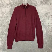 Ben Sherman Men Classic Waffle Knit /4 Zip Mock Neck Pullover Sweater M Maroon