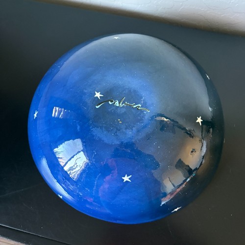 Cuenco de cerámica extra grande hecho a mano azul cobalto estrellas y luna firmado 14" diámetro - Imagen 8 de 12