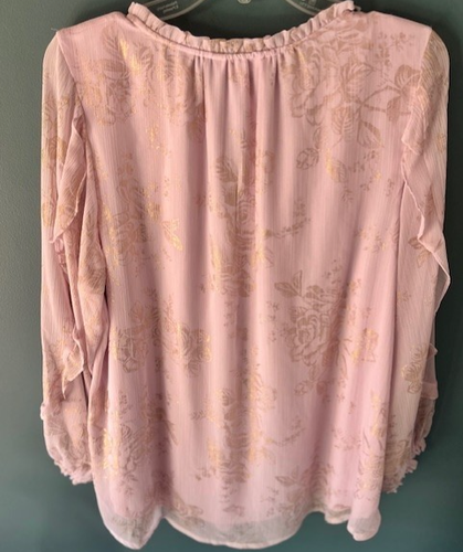 LC Lauren Conrad Bluse 1X Langarm Rosa Rüschen Romantisch Feminin Cottagecore - Bild 3 von 10