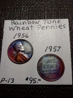 Rainbow Toned  Colors  2 - Wheat Penny   1956  / 1957       P-13