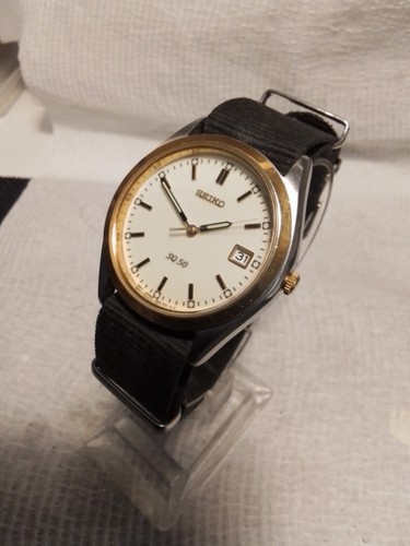 SEIKO SQ50 7N42-8070 36mm Quartz MENS Watch White Dial and Date,+2 Extra STRAPS - Picture 3 of 14