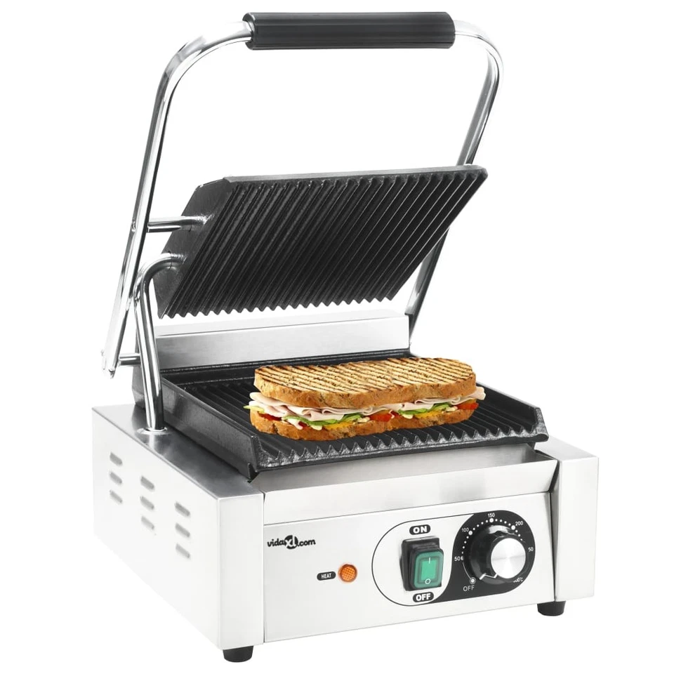 Griglia per Panini Scanalata in Acciaio Inox 1800W 31x30,5x20cm Piastra vidaXL - Immagine 2 di 3