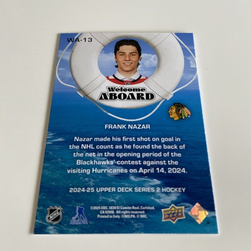 NHL Card-Frank Nazar-Welcome A Board-UD2 2024-25-Chicago - Bild 2 von 2